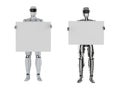 Artificial intelligence cyborg or robot with white blank paper