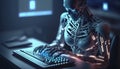 Artificial intelligence, cyborg using computer and typing keyboard, Technology in future, Writing programming codes. Generative AI Royalty Free Stock Photo