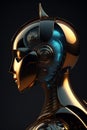 the artificial intelligence, a 3d futuristic robot , alien with head of metallic with a neural network