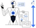 Artificial Intelligence Robot Concept with Data Visualization and Communication Symbols Royalty Free Stock Photo
