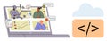 Artificial Intelligence and Data Analysis Concept with Diverse Characters and Digital Graphs on Laptop Royalty Free Stock Photo