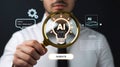 Artificial Intelligence and Data Analysis Concept with Magnifying Glass and Future Technologies Innovations for Business Solutions Royalty Free Stock Photo