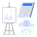Artificial Intelligence, Data Analysis, and Creativity Concepts with Art, Calculator, and Brain Elements Royalty Free Stock Photo