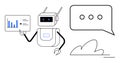 Futuristic Robot Analyzing Data with Speech Bubble and Cloud Symbol for Technology Communication Royalty Free Stock Photo