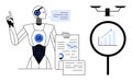 Artificial Intelligence in Data Analysis with Robot, Digital Reports, and Technology Concepts Royalty Free Stock Photo