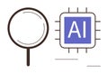 Magnifying Glass and AI Microchip Concept for Artificial Intelligence and Data Analysis Royalty Free Stock Photo