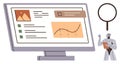 Robot Analyzing Data on Computer Screen with Graphs, Checklist, and Magnifying Glass Automation and Data Processing Royalty Free Stock Photo
