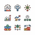 Artificial Intelligence and Data Analytics Color Line Icons Set with AI Brain Cloud Growth and Network Symbols Royalty Free Stock Photo