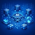 Artificial Intelligence Data Center Network Concept with AI Processor and Cloud Servers Royalty Free Stock Photo