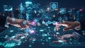 Artificial Intelligence Data Network Interface with Human Touch, Futuristic Digital Technology and Smart Connectivity Concept Royalty Free Stock Photo