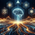 Artificial intelligence data pathways. Blockchain field interactions. Network connection streams Royalty Free Stock Photo