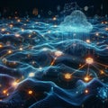 Artificial intelligence data pathways. Blockchain field interactions. Network connection streams Royalty Free Stock Photo
