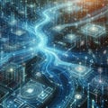 Artificial intelligence data pathways. Blockchain field interactions. Network connection streams Royalty Free Stock Photo