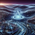Artificial intelligence data pathways. Blockchain field interactions. Network connection streams Royalty Free Stock Photo