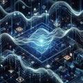 Artificial intelligence data pathways. Blockchain field interactions. Network connection streams Royalty Free Stock Photo