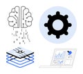 Artificial Intelligence, Data Processing, Automation Gear, and Analytics Dashboard Elements Royalty Free Stock Photo
