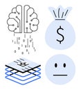 Artificial Intelligence, Data Processing, and Financial Technology Concept with Minimalist Icons Royalty Free Stock Photo