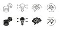 Artificial Intelligence Data Science and Neural Research Line and Solid Icon Set. Knowledge, Analytics and Machine Royalty Free Stock Photo