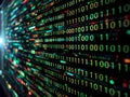 Artificial intelligence data transfer with 1 and 0 green binary code Royalty Free Stock Photo