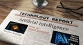 Artificial intelligence neural networks newspaper on table