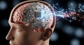 A human head with a circuit board and microchip inside the brain, representing artificial intelligence and technology, isolated on Royalty Free Stock Photo