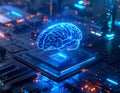 Artificial Intelligence Digital Brain on Processor Chip AI Neural Network Computing Technology Innovation Future Machine Learning Royalty Free Stock Photo