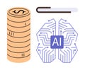 Artificial Intelligence and Digital Finance Concept with Coins and Brain-Shaped Circuit Royalty Free Stock Photo