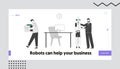 Artificial Intelligence Domination Website Landing Page. Robot Came at Work Place Instead of Person. Man Fired