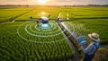 Artificial Intelligence Drone and Farmer in Smart Agriculture Royalty Free Stock Photo