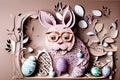 Artificial intelligence. Easter bunny with glasses decoration made of paper. Royalty Free Stock Photo
