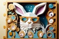 Artificial intelligence. Easter bunny with glasses decoration made of paper. Royalty Free Stock Photo