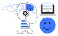 Artificial Intelligence and Machine Learning Concept with Human Brain, Technology, and happy Face Elements Royalty Free Stock Photo