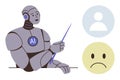 AI Robot Explaining Concepts with Pointer and Human Emotion Icons Highlighting Technology and Communication Royalty Free Stock Photo