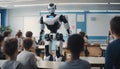 Artificial intelligence education with humanoid robot teacher in class at school Royalty Free Stock Photo