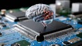 Artificial intelligence entity: cyber link, machine insight, neural exchange, futuristic logic, cloud function, chatbot Royalty Free Stock Photo