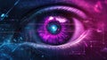 Artificial intelligence eye visualizing futuristic cyber data network Royalty Free Stock Photo