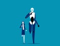 Artificial intelligence faster and stronger competition. Human Vs Robot. Technology flat vector illustration