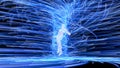 Artificial intelligence figure in the center of blue energy vortex. 3d illustration