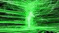 Artificial intelligence figure in the center of green energy vortex. 3d illustration