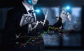 Artificial Intelligence Financial Analysis with Robot Hands Manipulating Graphs and Data in Modern Office Environment Royalty Free Stock Photo
