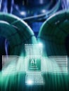 Artificial intelligence Future Technology. Communication Network concept. Blurred modern datacenter background