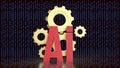 Artificial Intelligence Gears with Binary Code 3d render Royalty Free Stock Photo