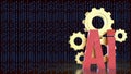 Artificial Intelligence Gears with Binary Code 3d render Royalty Free Stock Photo