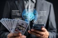 Artificial intelligence for generate income financial growth using smartphone technology Royalty Free Stock Photo
