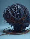 image of a glowing human-liked brain made of intricate wires and cables. Royalty Free Stock Photo