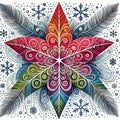 digital artwork image of a star-shaped design with complex white lines and patterns resembling fur or feathers.