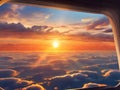 image of the aeroplane window viewing the beautiful outside aerial landscape.