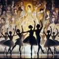 image of ballet dancer in silhouette on stage in Gustav Klimt style.