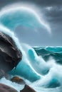 image of the big wave of water rushing through anything its passes whereby creating a powerful splash of foam. Royalty Free Stock Photo