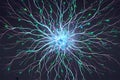 a cluster of neuron floats and branches out with axons and dendrites of cells in the brain\'s outer layers.
